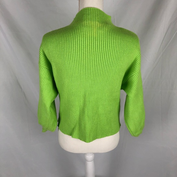 Line+Dot Neon Green Alder Sweater Balloon Sleeve Cowl Neck - Picture 4 of 9